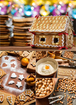 Homemade gingerbread cottage for Christmasの写真素材