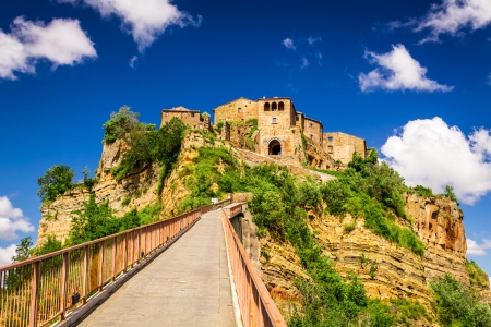 View of the city Bagnoregio on the hill, Tuscanyの写真素材