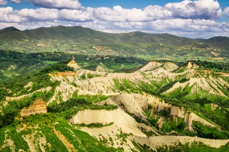 View of the mountainous terrain in Tuscanyの写真素材