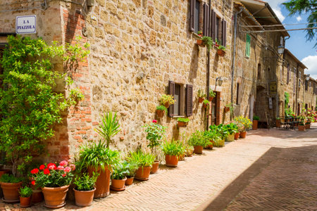 Beautifully decorated street in the old town in Italyのeditorial素材