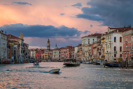 Boats on Grand Canal at Sunset, Veniceのeditorial素材
