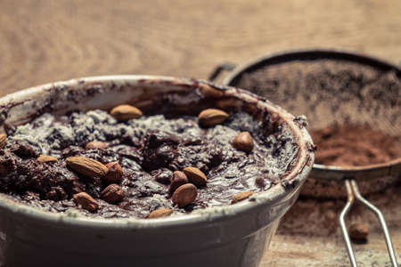 Closeup of homemade chocolate with nutsの写真素材