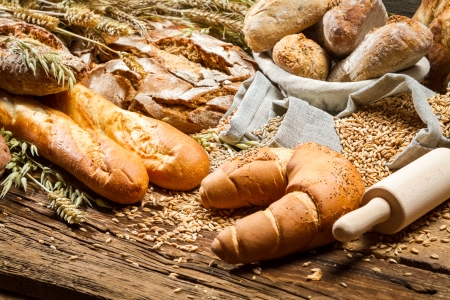 Rural baker pantry with all kinds of breadsの写真素材