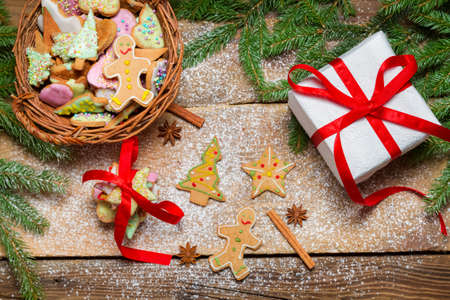 Gingerbread cookies in powdered sugarの写真素材