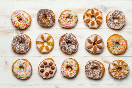 Group of colorfully decorated donutsの写真素材