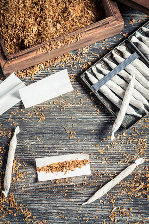 Handmade cigarettes with tobaccoの写真素材