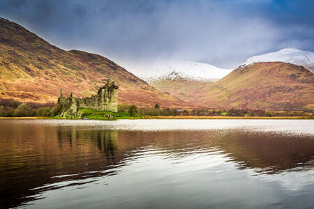 Kilchurn Castle in Winter, Scotlandの写真素材