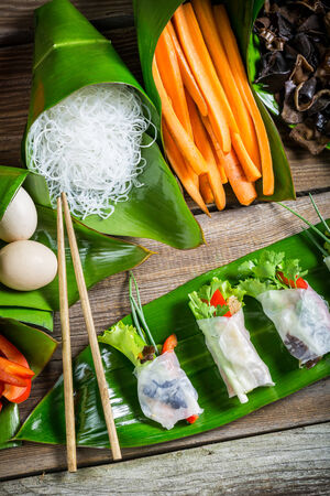 Ingredients for fresh spring rollsの写真素材