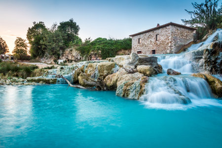Natural spa with waterfalls in Tuscany, Italyのeditorial素材