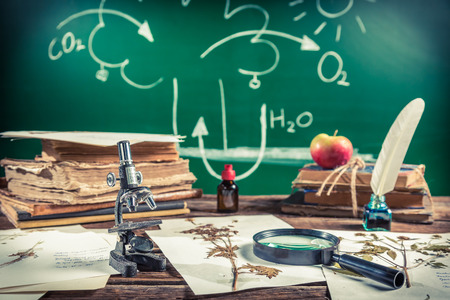 Vintage biology lesson in classroomの写真素材