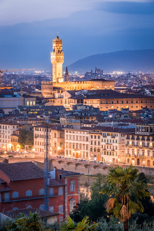 Night view of Florence, Italyの写真素材