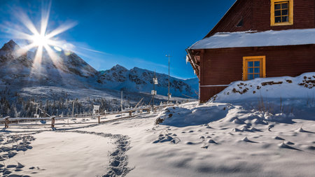 Weather station in the mountains in winterのeditorial素材