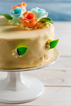 Sweet marzipan cake for birthdayの写真素材