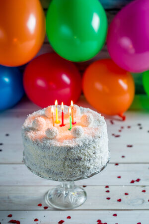 Coconut cake for birthdayの写真素材