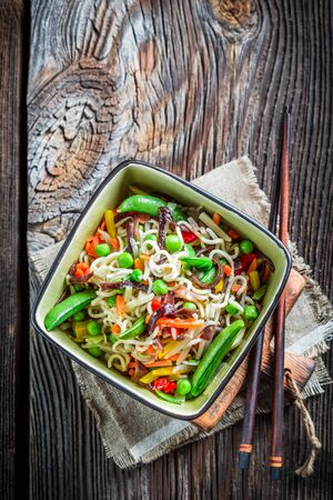 Tasty fresh vegetables with noodlesの写真素材