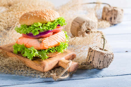 Tasty sandwich with fish and vegetablesの写真素材