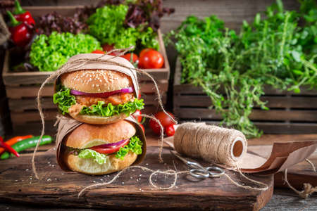 Takeaway homemade burgersの写真素材