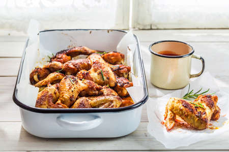 Homemade chicken wings with barbecue sauceの写真素材