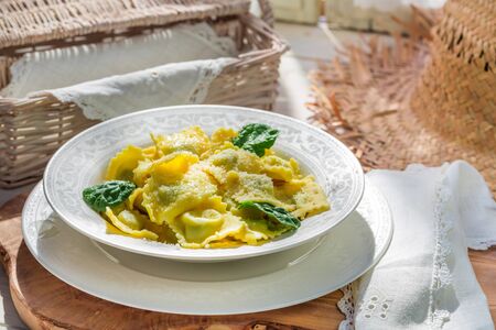 Homemade ravioli with parmesanの写真素材