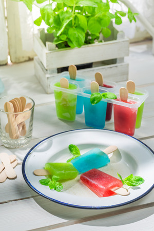 Homemade ice creams with fresh berry fruitsの写真素材