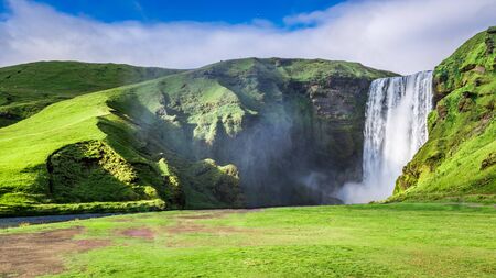 Spectacular Skogafoss waterfall in Icelandの写真素材