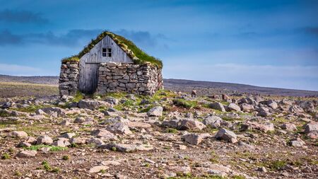 Stone cottage on the middle of nowhere in Icelandの写真素材