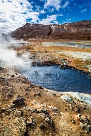Full of steam and sulfur Namafjall terrain in Icelandの写真素材