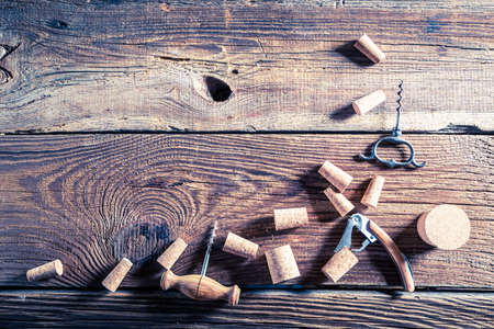 Couple of corks from wine and openerの写真素材