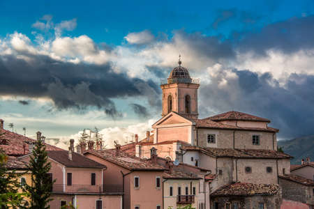Wonderful sunset over the small town, Umbria, Italyの写真素材