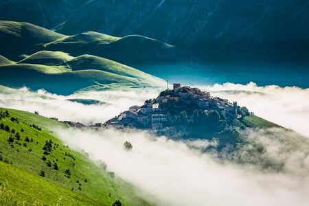 Breathtaking sunrise in the mountains, Umbria, Italyの写真素材