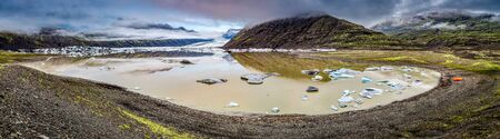 Panorama of stunning Vatnajokull glacier and lake in Icelandの写真素材