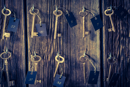 Vintage keys with number in hotelの写真素材