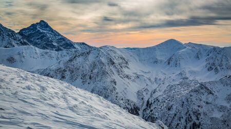 Winter Tatra Mountains at sunset, Polandの写真素材