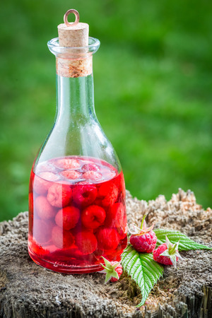 Healthy raspberries liqueur made of alcohol and fruitsの写真素材