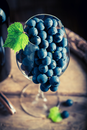 Tasty and fresh red grapes in glassの写真素材