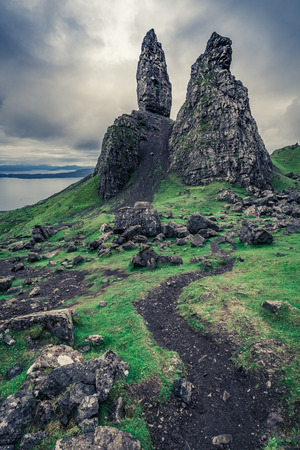 Winding footpath to Old Man of Storr, Scotlandの写真素材