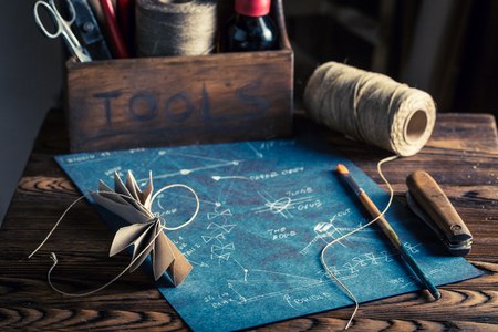Old kite and things to make itの写真素材
