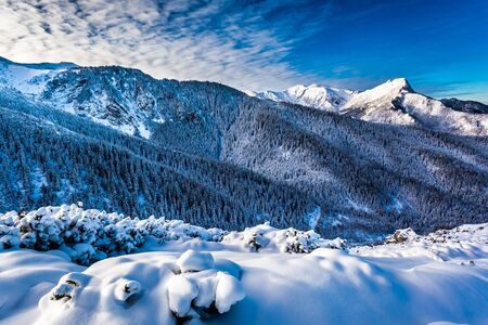 Mount Giewont in Tatra Mountains in winterの写真素材