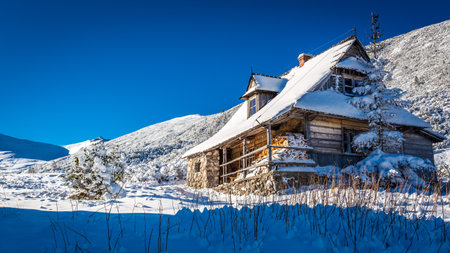 Warm accommodation in a mountain cottage in winter, Polandのeditorial素材