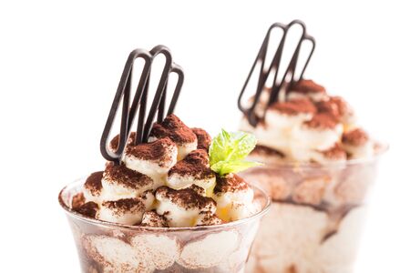 Closeup of ice cream tiramisu with cocoaの写真素材