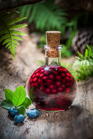 Closeup of liqueur made of alcohol and blueberriesの写真素材