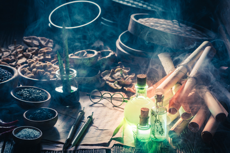 Discovering fifth taste in magical kitchen laboratoryの写真素材