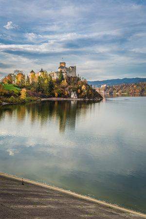 Wonderful castle by the lake at sunset in autumnのeditorial素材