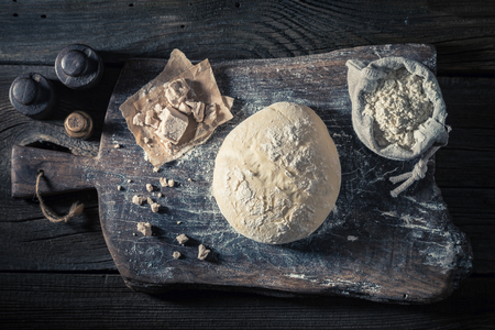 Made of fresh ingredients delicious and traditionally dough for breadの写真素材