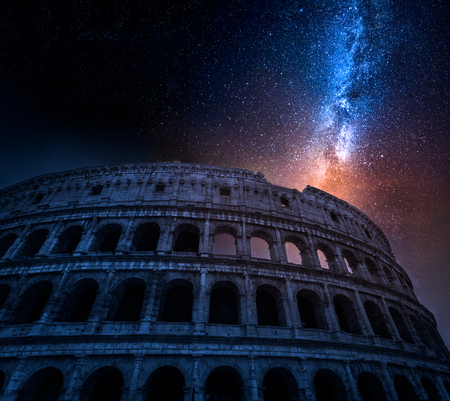 Stunning Colosseum in Rome at night with stars, Italyの写真素材