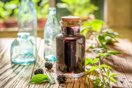 Healthy blackberry tincture made of fresh fruits and alcoholの写真素材