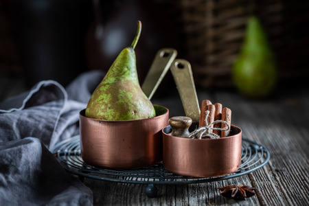 Ingredients for mulled wine with pears and anise starの写真素材