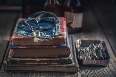 Retro stethoscope as education concept of medicalの写真素材