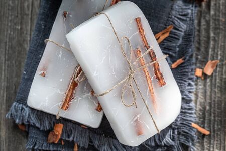 Handmade cinnamon soap made of fresh ingredientsの写真素材