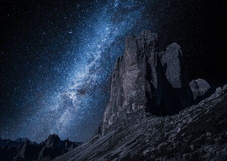 Milky way over Tre Cime at night, Dolomitesの写真素材